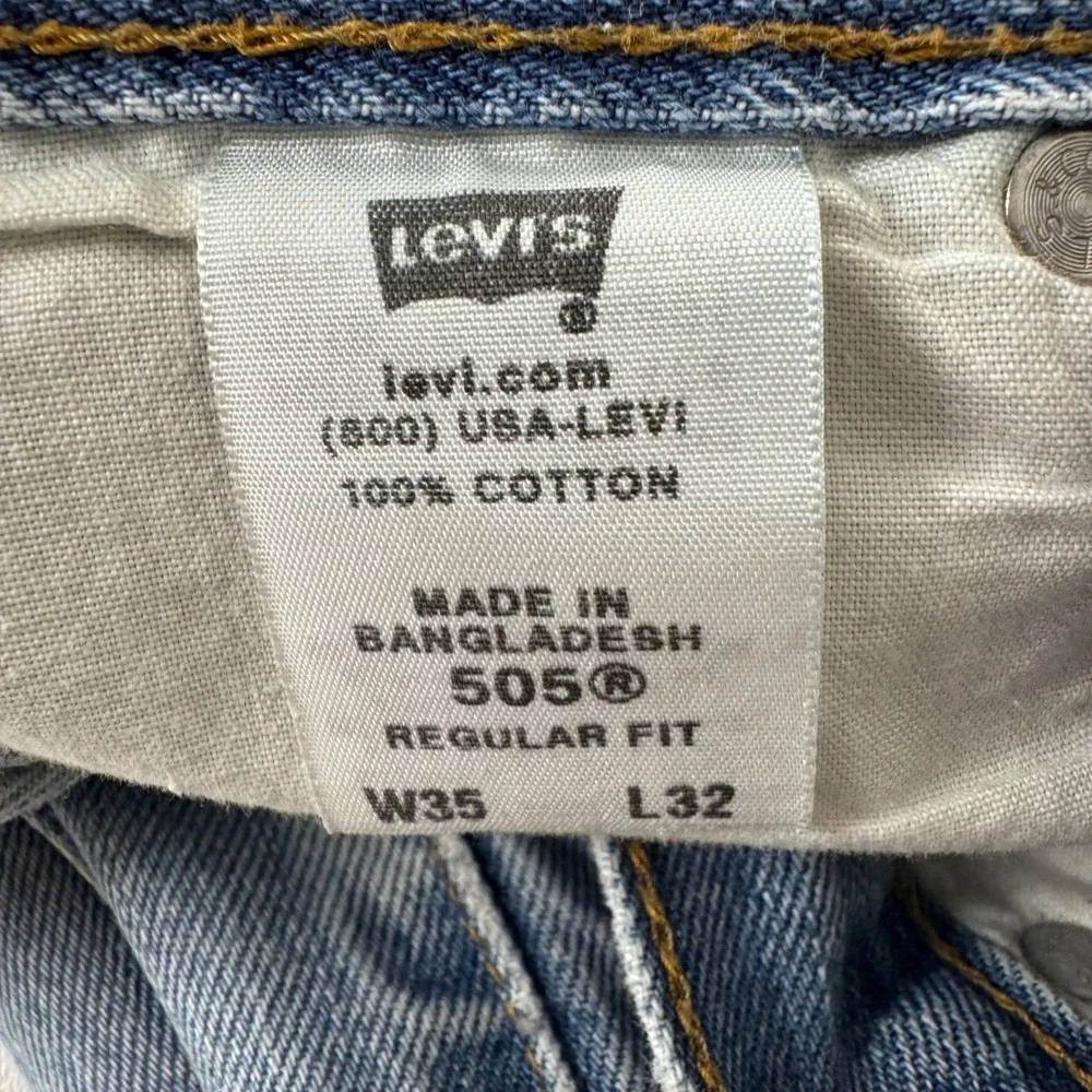Levi's 505 Regular Fit‎ Jeans Men 35x32 (34X30) Light Wash Blue Straight Leg